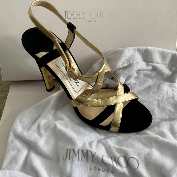 Jimmy Choo Black and Gold Strappy Heel - Picture 7 of 9